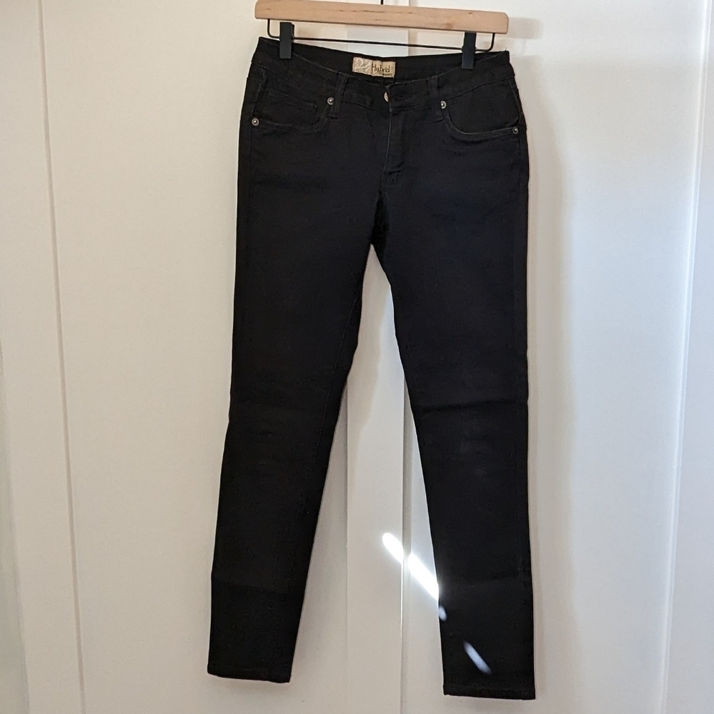 2/$8 Hybrid & Company Black Jeans Juniors Size 7 Mid Rise Straight Leg Structure